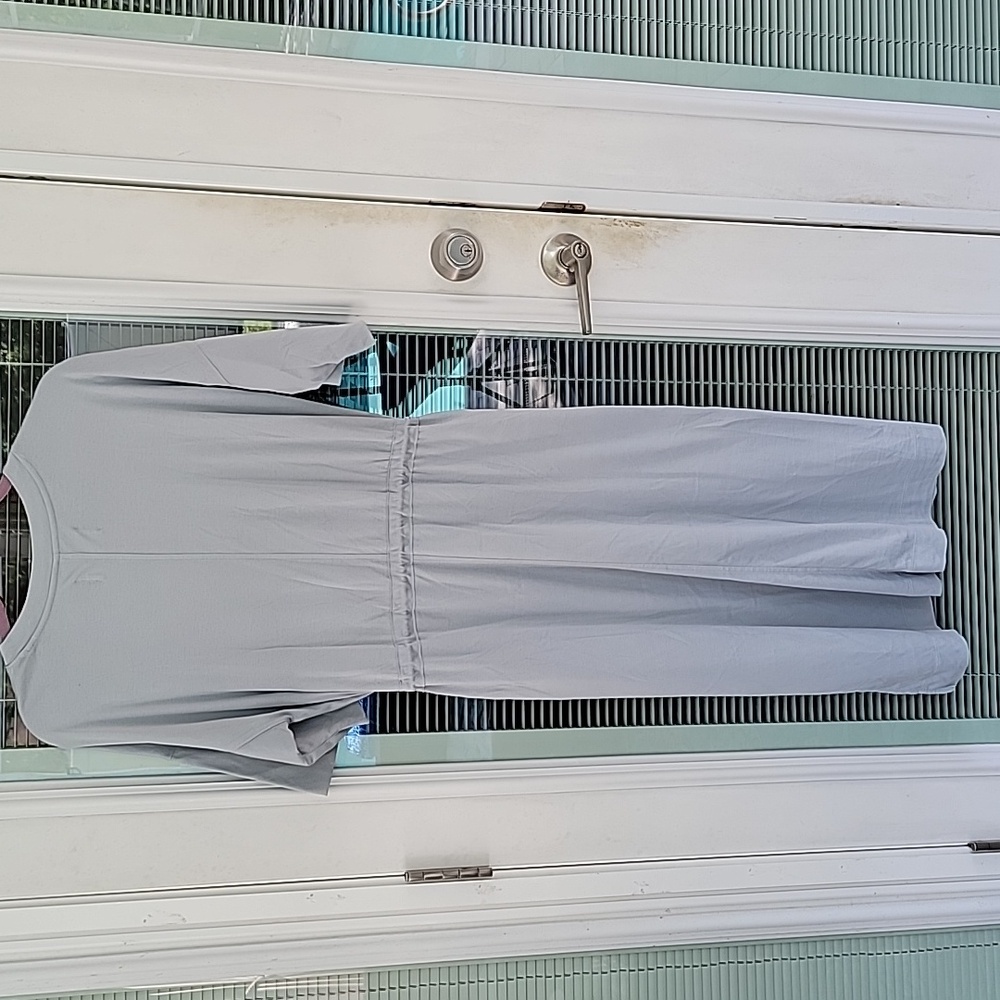 Everlane Cotton Tee Dress Tie Front Sz M Blue Gray One Side Slit Relaxed Fit - Picture 5 of 12